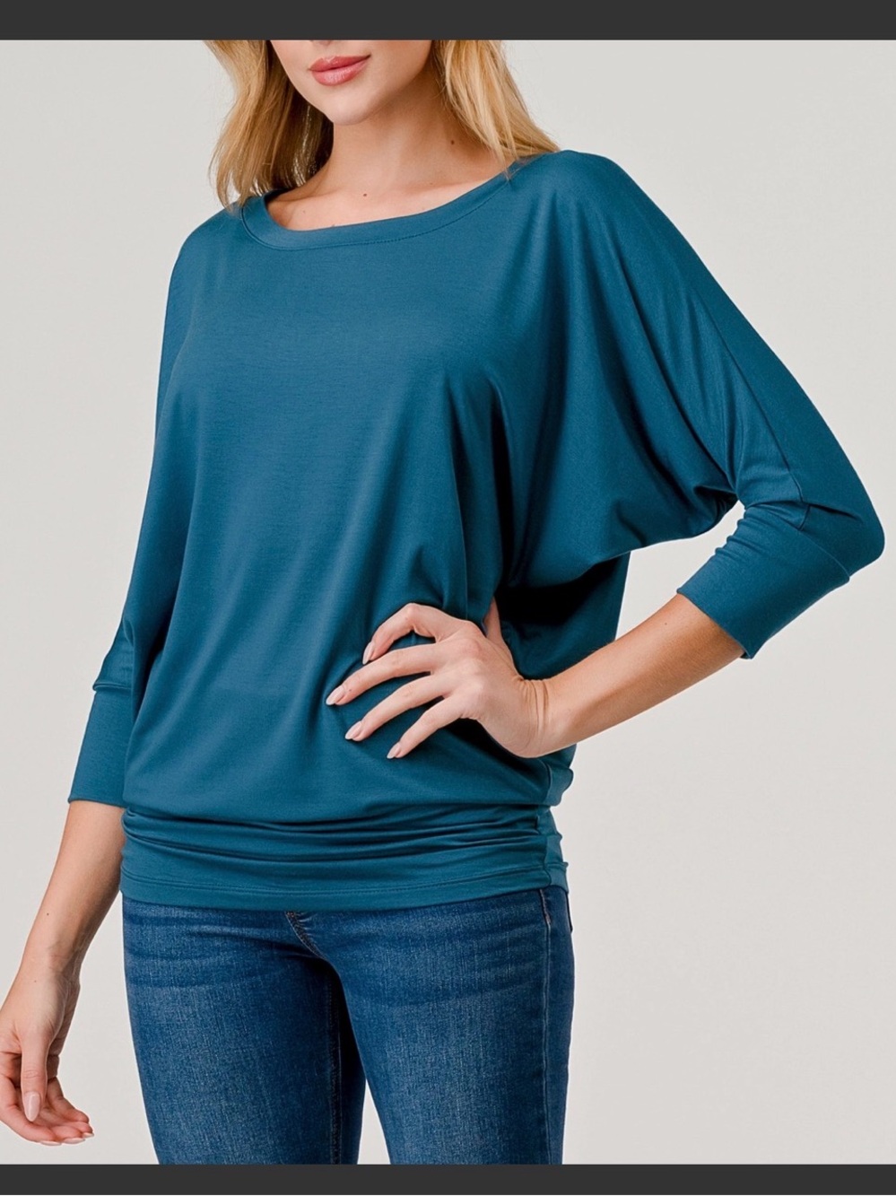Tahari Teal Dolman Sleeve Top